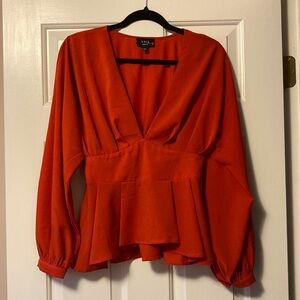 Vici red peplum v neck long sleeve shirt holiday Christmas New Year’s Eve